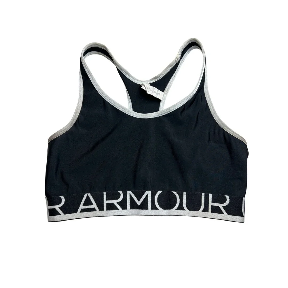 Under Armour HeatGear Compression Sports Bra Black White Logo Band Womens‎ Small